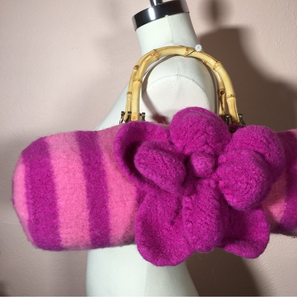 Vintage 90 Y2K Handmade Felted Wool Pink Knitted Oversized...